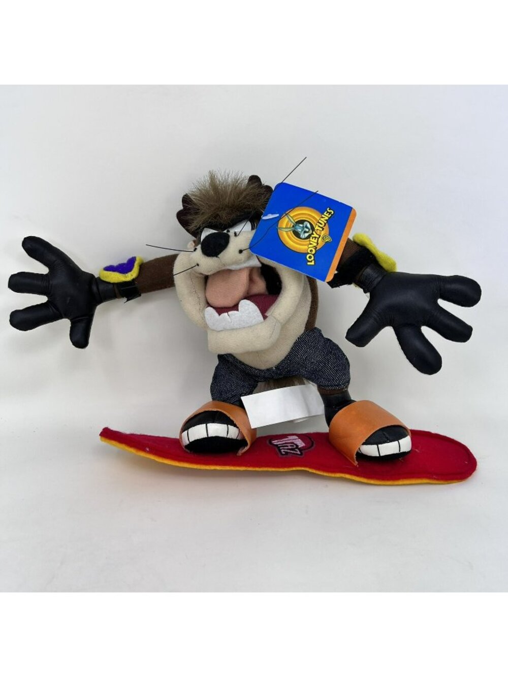 Vintage Looney Tunes Tazmanian Devil on Snowboard Plush Ace Toys 8"